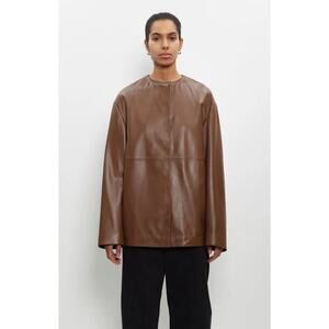 NWT Loulou De Saison Leather Atalia Round Neck Coat In Wood - 36